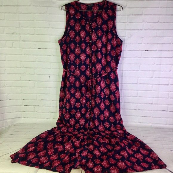 Lucky Brand Navy Pink Button Up Long Maxi Dress - Picture 1 of 11